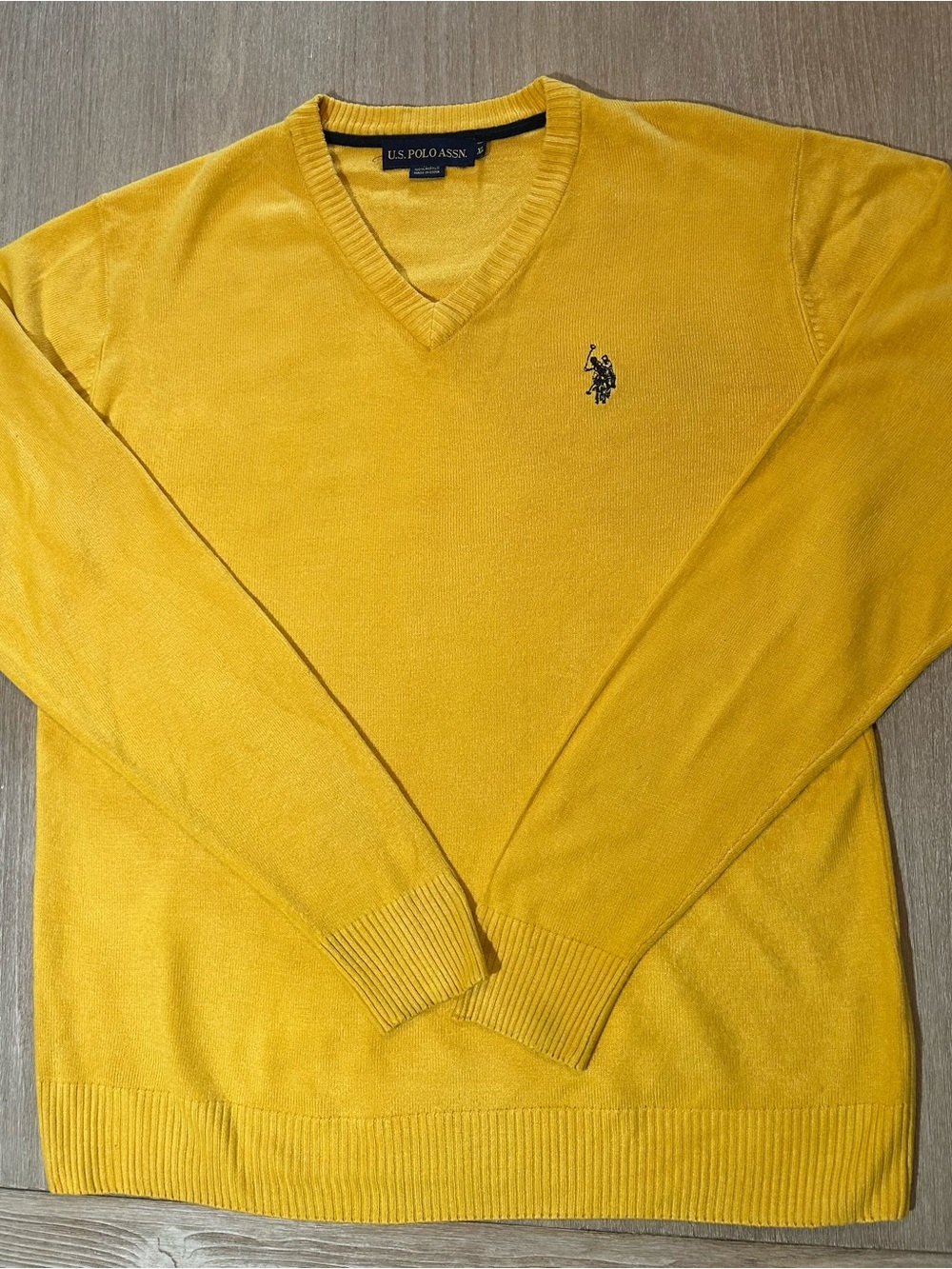 U.S. Polo Assn. Men's V-Neck Knit Pullover Sweater - Mustard Size XL